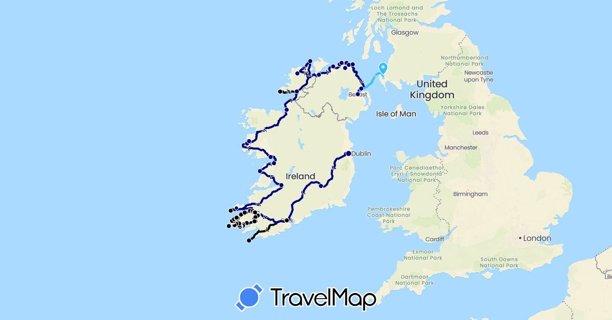 TravelMap itinerary: driving, boat, visit in United Kingdom, Ireland (Europe)